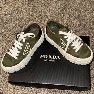 Prada Olive Sneakers with White Accents